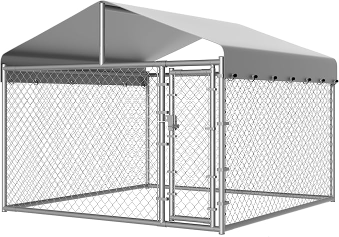 Dog Kennel Outside with Roof, Large Dog Run Enclosure, Outdoor Heavy Duty Pens House Pet Playpen with Galvanized Chain Link Waterproof Cover and Secure Lock(6.76'Lx6.76'Wx5.64'H)