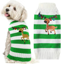 Christmas Dog Sweaters Xmas Pet Outfits Striped Elk Costume Holiday Clothes Gifts Puppy Cat Knitted Jumpers (XS,Green White Stripe Elk)