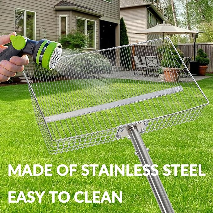 Garvee Chicken Poop Scooper Adjustable 24" to 72" Long Handle Chicken Coop Rake for Pet Waste Cleaning,Stainless Steel Handle Litter Scooper & Sifting Shovel for Chicken Coops