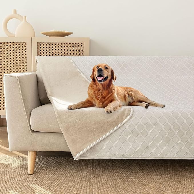 fuguitex Waterproof Dog Blanket Bed Cover Dog Crystal Velvet Moroccan Fuzzy Cozy Plush Pet Blanket Throw Blanket for Couch Sofa(82 * 102 inch, Cream+Beige)