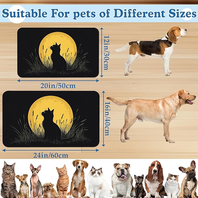 Giner Cat Moon Pet Food Mat for Cats and Dogs–Christmas Stocking Absorbent Quick Dry Feeding Placemat, Non Slip Rubber Base, Waterproof Bowl Mat for Indoor Use, Pet Supplies 12"x20"