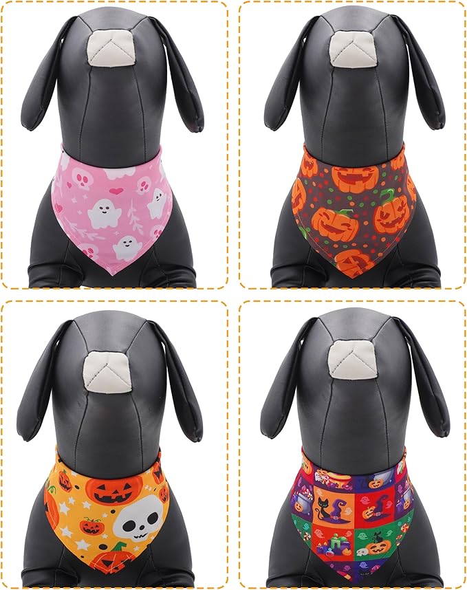 PET SHOW 50 Pack Halloween Big Dog Bandanas Bulk XL Washable Triangle Bibs for Medium Large Dogs Girl Boy Ghost Pumpkin Kerchief Set Pet Scarves Holiday Grooming Accessories
