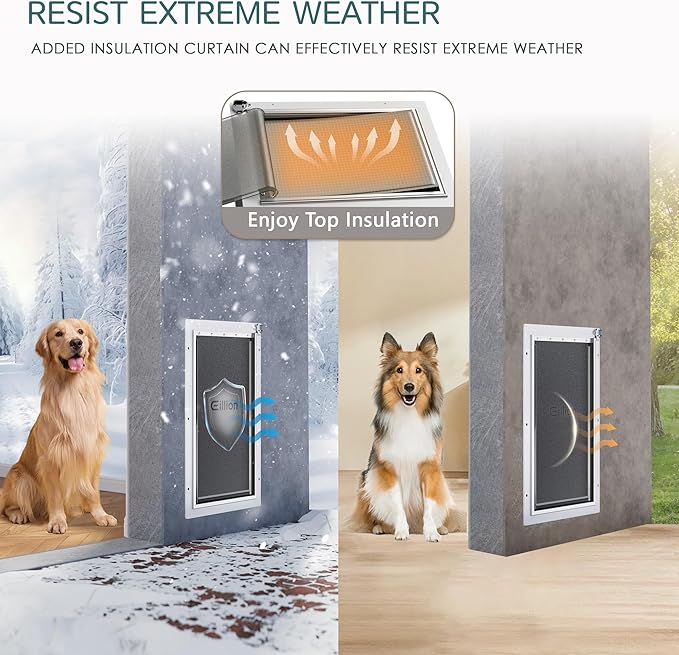 Pet Door for Wall Dog Door for Wall, 3-Flap Doggie Door with Insulation, All-Metal Frame and Telescoping Tunnel, Pets Up to 40 Lb (Medium Size)