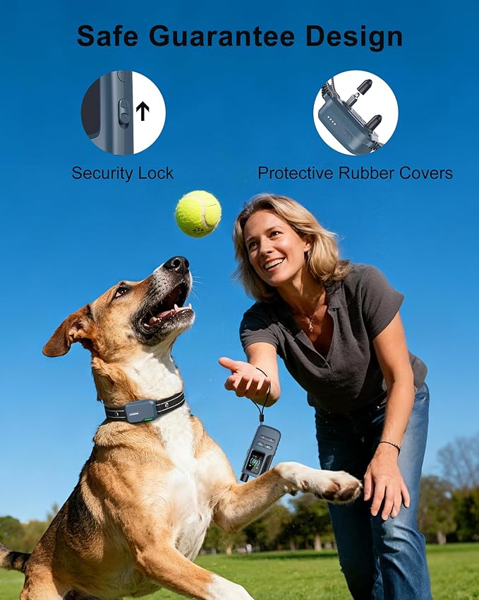 Jugbow Dog Shock Collar - 4500FT Dog Training Collar with Remote, IPX8 Waterproof Electric Dog Collar with 4 Training Modes, Security Lock, Rechargeable eCollar for 10-120lbs Dogs(Navy Blue)