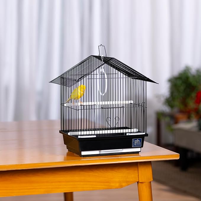 Prevue Pet Parakeet Manor Bird Cage with Handle - Versatile Carrier for Home or Travel, Small Bird Accessories, Easy Storage, Ideal for Canaries, Budgies, Finches, Parakeets, and More - Black