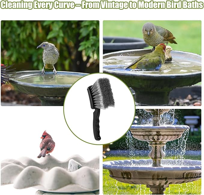 Bird Bath Brush, Black Animal Bath Cleaner with PVC Bristles and Ergonomic Plastic Handle Easy to Use Birdbath Accessories for Bird Feeder Outdoor Cleaning
