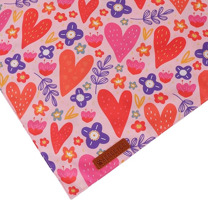 ADOGGYGO Valentines Dog Bandana 2 Pack, Heart and Floral Print Pet Scarf Bib, Adjustable Fit Red Pink Valentines Bandanas for Extra Large Dogs (X-Large)