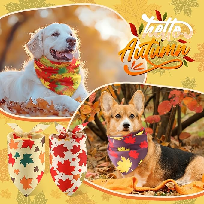 Chunful 100 Pieces Thanksgiving Dog Bandanas Bulk Fall Autumn Pet Bandanas for Small Large Dogs with Maple Leaves Patterns Triangle Scarf Bib Kerchief Set Costume Accessories (31.5 x 21.7 x 21.7)