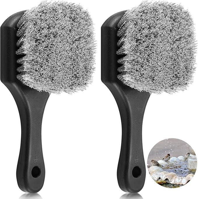 2 Pcs Bird Bath Cleaning Brush Hard Bristle Stiff Bristle Brush with Plastic Handle Utility Scrub for Bird Feeder Bath Accessories Fountain Outdoor Cleaning(Gray)