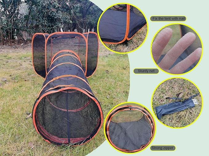 Portable Cat Small Animals Playpen DIY Outdoor Enclosures Freely Combinable 2in1 4in1 6in1 Pop Up Pet Play Tent Tunnel Cube House for Cat Puppy Rabbit (4in1 Tower Tent Tunnel)