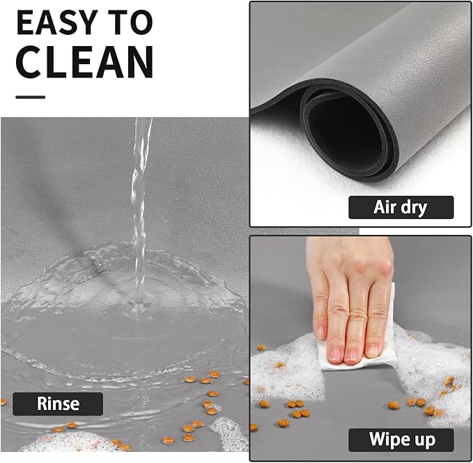 Dog Food Mat - Absorbent Cat Mat for Food and Water, No Stains Pet Feeding Bowl Mat, Easy to Clean Pet Placemats, Quick Dry Dog Water Dispenser Mat for Messy Drinkers | Paw Grey 18"x 28"