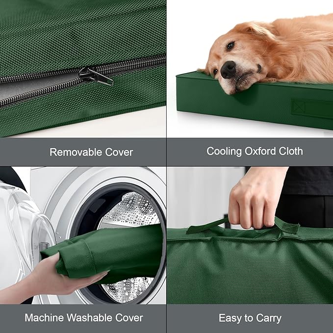 Outdoor Extra Large Dog Bed, Waterproof Dog Bed for Large Dogs, Orthopedic Egg Crate Foam Pet Bed with Washable Removable Oxford Cooling Cover, 44x32 Inch, Dark Green