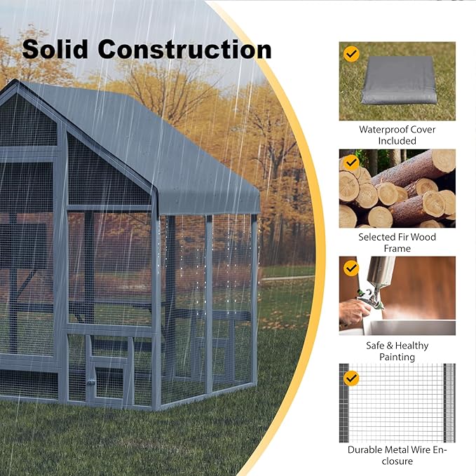Cat Catio - Large Outdoor Catio Enclosure with 7 Tiered Platforms & 2 Premium Resting Boxes, Weatherproof Cat Cage with UV-Resistant Cover, Spacious Cats Enclosure for Multi-Cats(71"x49"x71")