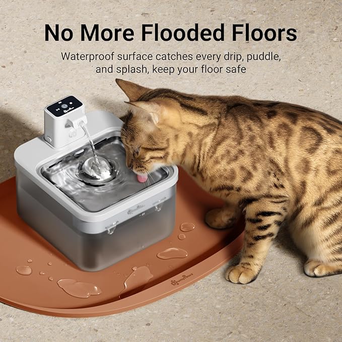 DownyPaws Cat Food Mats for Floors Waterproof, BPA Free Silicone Pet Feeding Mat, Non-Slip Pet Food Mat with High Raised Edge, Cat Placemat for Messy Drinkers, 18"×12.5", Coral