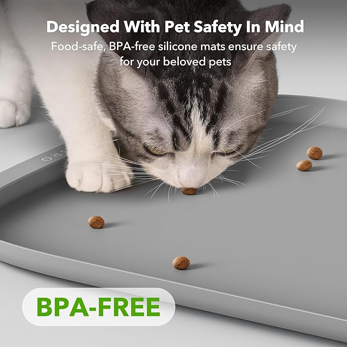 PETLIBRO Dog Food Mat, Safety Silicone Cat Food Mat for Feeder & Fountain, Waterproof Dog Bowl Mat, Raised Edge Spill Protection Floor, Cove Feeding Mat for AF005, AF103 Single Tray, 17.7"x12"