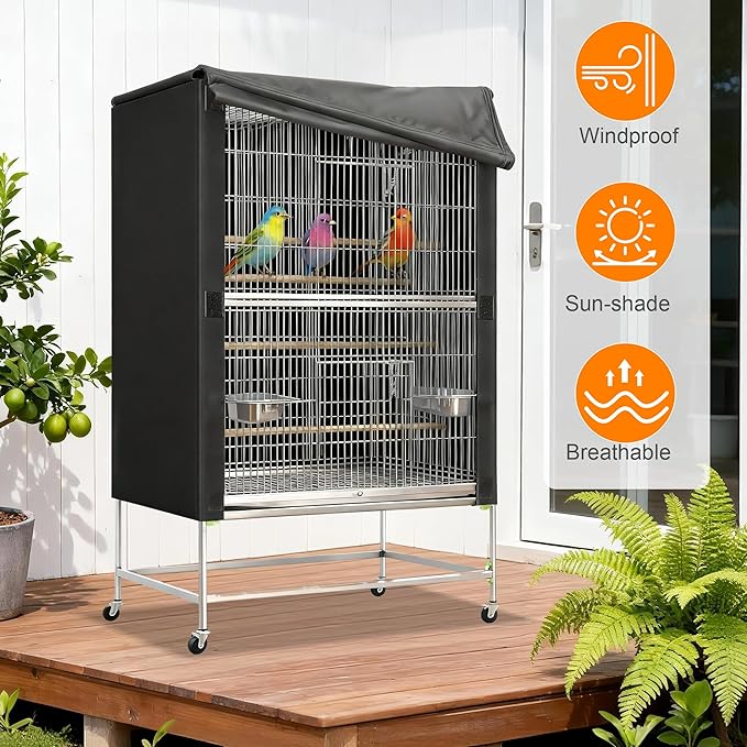 Bird Cage Cover, Pet Bird Cage Cover for Night Heavy Duty Oxford Cloth with Coating Layer, Universal Shade for Parakeet, Parrots, Cockatiel, and Small Animals, Without Cage(Black, 38x24x48in)