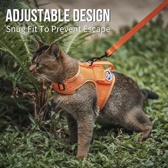 OneTigris Cat Harness and Leash - Escape Proof Soft Adjustable Kitten Harness, Breathable, Comfortable, Durable Water-Resistant Tactical Vest with Reflective Strips and Pocket for Cat Tracker