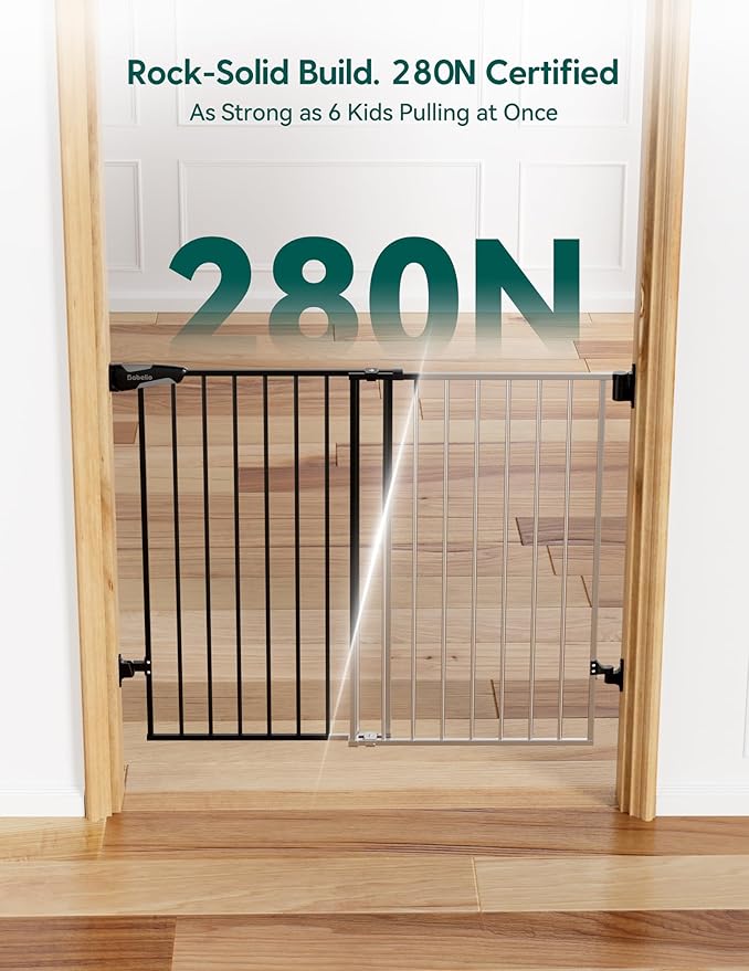 Babelio Baby Gate for Stairs, Kitchen & Doorways, No Bottom Bar| Easy Install| One-Handed Operation| Auto-Close| Hardware Mount Safety Dog Gate (Black - B17, 34" H, 26-43" W-Standard 2 Pcs)