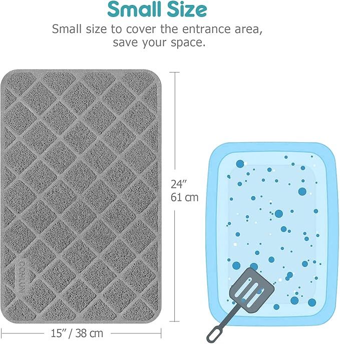 PVC Cat Litter Mat 24x15 Inch Grey, Non-slip, Less Waste Cat Litter Box Mat, Soft on Kitty’s Paws, Urine Waterproof