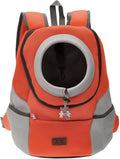 Mogoko Airline Approved Cat Dog Backpack, Puupy Pet Carrier Front Bag with Breathable Head Out Design and Double Mesh Padded Shoulder for Outdoor Travel Hiking (M, Orange)