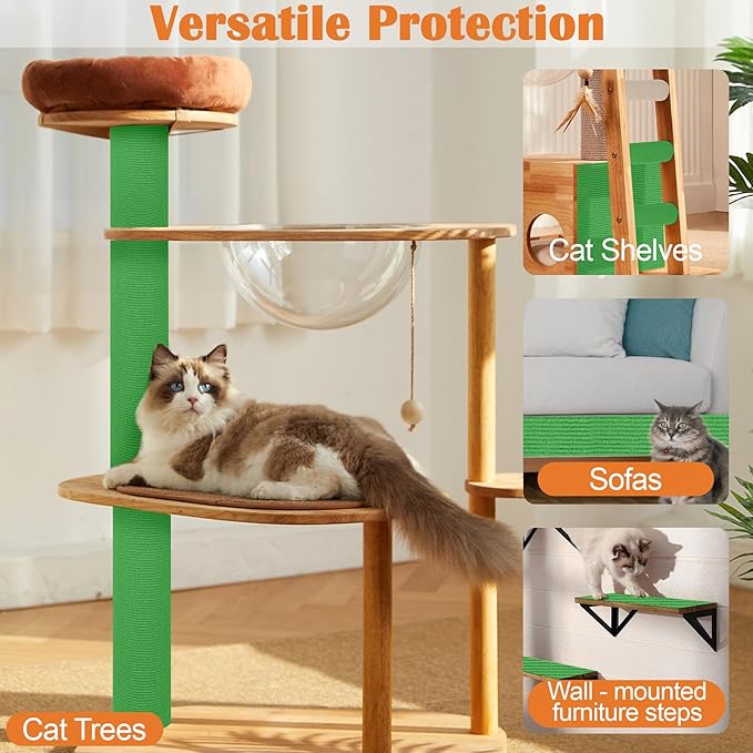 Cat Scratch Furniture Protector - 40" x 17" Trimmable Self-Adhesive Cats Claws Scratch Pads, DIY Cat Climbing Couch Protector for Scratch Post Cat Tree Replacement Indoor (Green)
