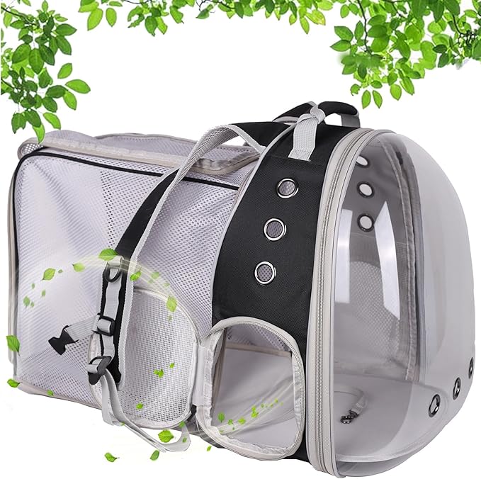 Square Back Extension Pet Backpack Carrier for Cat and Small Puppy up to 12 Pounds, Clear Space Capsule Astronaut Transparent Bubble Window Backpack to Carry and Transport Cat to Vet and Traveling
