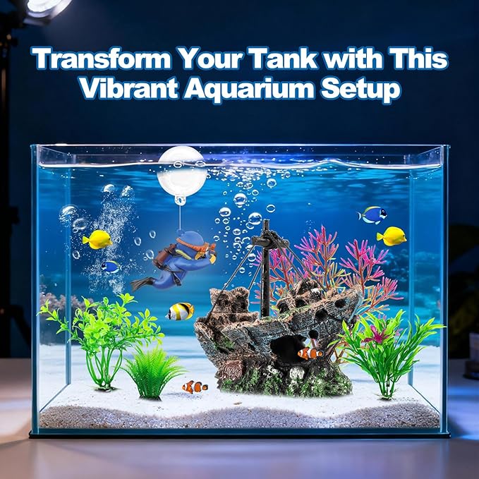 6 Pcs Aquarium Decor Set Shipwreck Decoration Little Diver Floating Fish Tank Decoration Fish Tank Plants