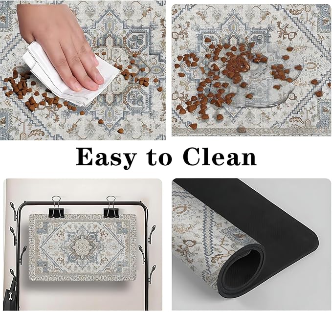 Dog Food Mats for Floors, Absorbent and Quick-Drying Pet Cat Food Mat,Anti-Fouling and Easy-to-Clean Pet Feeding Mat,Dog Bowl Mat for Messy Drinking Water Bowls.12 x20, Bohemia Style