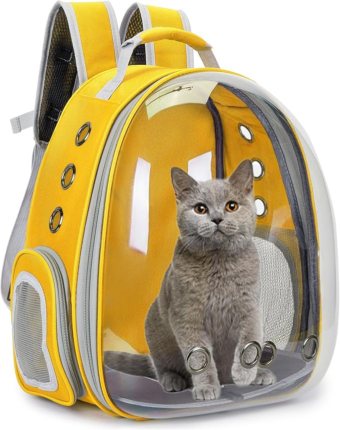 Cat Bubble Backpack Carrier for Small Medium Dogs Cats Carrying Bag, Airline Approved Pet Travel Carrying Bag Dog Hiking Walking Outdoor Backpack (Yellow)