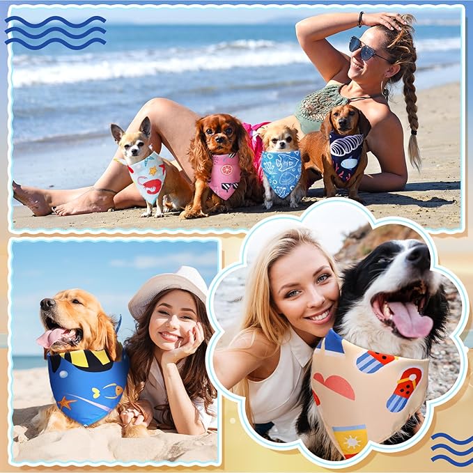 100 Pcs Ocean Dog Bandanas Bulk Pet Bibs Colorful Triangle Pet Ocean Scarf Bandanas for Medium Large Dogs Birthday Summer Beach Holiday Costume Decor