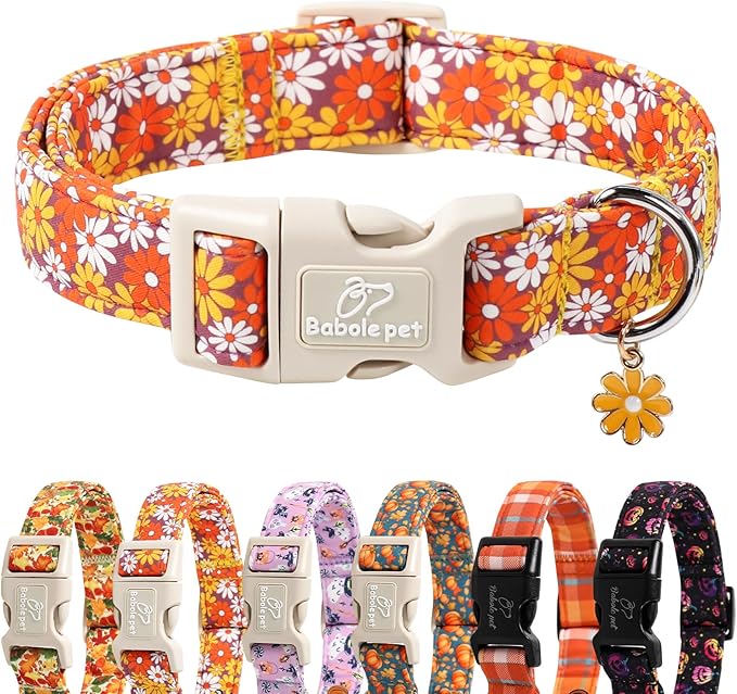 Fall Dog Collar Vintage Daisy Puppy Collar - Hippie Flower Dog Collars Light Comfortable Adjustable Pet Collars for Small Medium Large Girl Boy Dogs XL