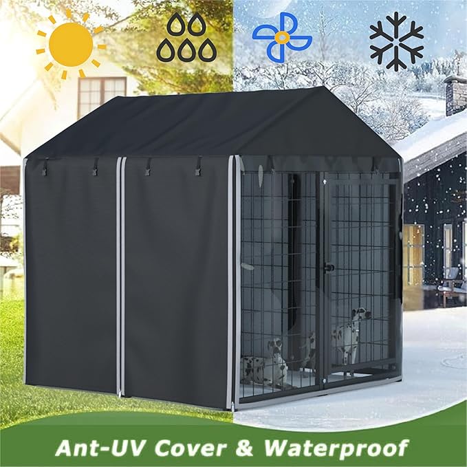 Outdoor Dog Kennel Cover,Full Coverage for 4.2'Dx4.2'Wx4.5'H Dog Cages,600d Heavy Duty Waterproof Large Dog Kennel Cover,(Cover Only) Black