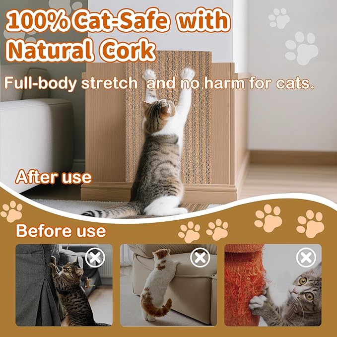 Natural Cork cat Scratch pad for Cats-cat Scratching Posts-cat scratchers for Indoor Cats-cat Scratcher Furniture for Wall & Floor - Natural Cork & Cardboard Blend, No Mess Splinters Easy Clean-2-Pack