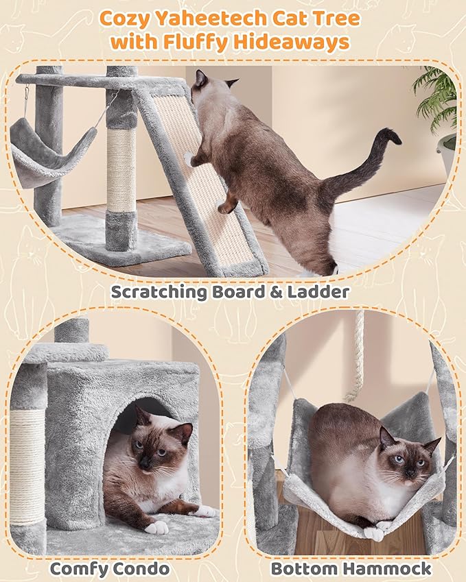 Yaheetech Cat Tree Cat Tower, 63in Multi-Level Kitten Tree for Indoor Kitty, Pet Condo Furniture with Scratching Posts, Large Top Perch, Hammock, Tall Climbing Stand for Kitty Play