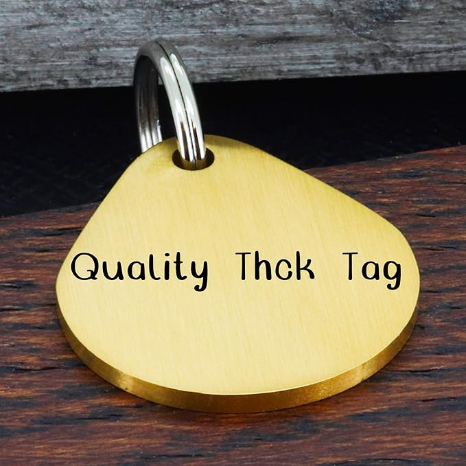 Ultra Joys Dog ID Tag, Custom Dog Tag Personalized Cat Tag, Pet ID Tag, Brushed Stainless Steel Teardrop Dog Tag Gold Medium