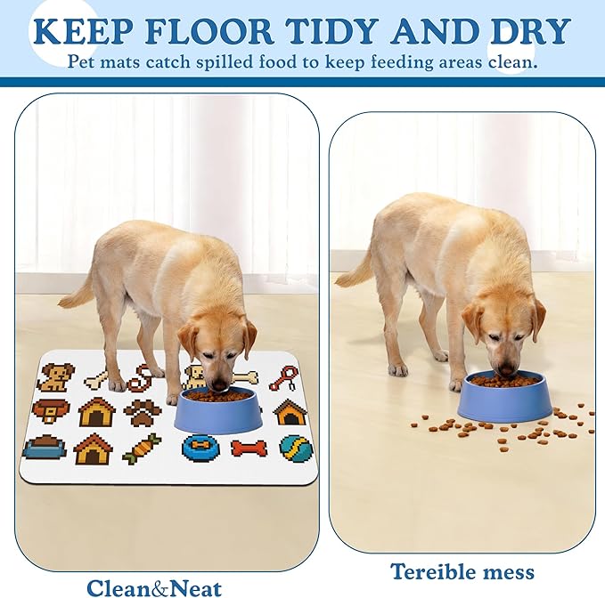 Dog Fun Pet Feeding Mat–Christmas Stocking Quick Dry Absorbent Dog Cat Food Mat, Non Slip Waterproof Bowl Placemat for Messy Eaters, Pet Accessories for Floors 16"x24"
