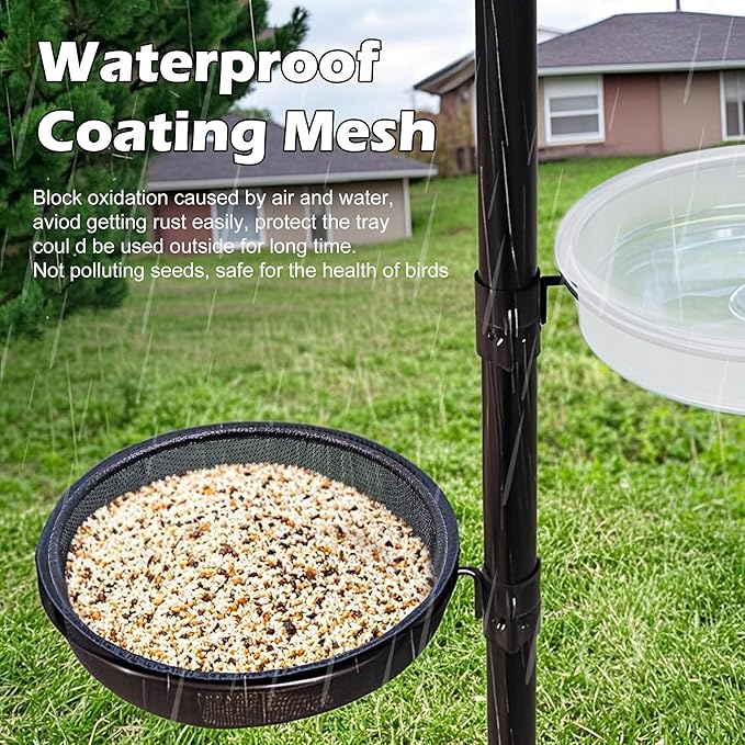 Bird Feeder Station with Metal Mesh Tray and Water Bowl for Outdoor Deck Railing Feeder Platform, Bird Bath and Bowl Replacement Accessory