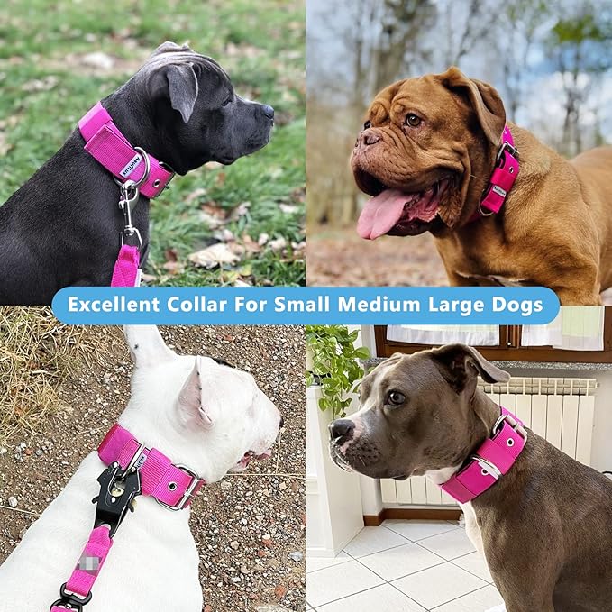 Heavy Duty Tactical Dog Collar - 1.5" Width Military Durable Thick Nylon with Adjustable Metal D Ring & Buckle Working Training K9 Collar for Medium Large Dogs (M(17"-20"), Hot Pink)