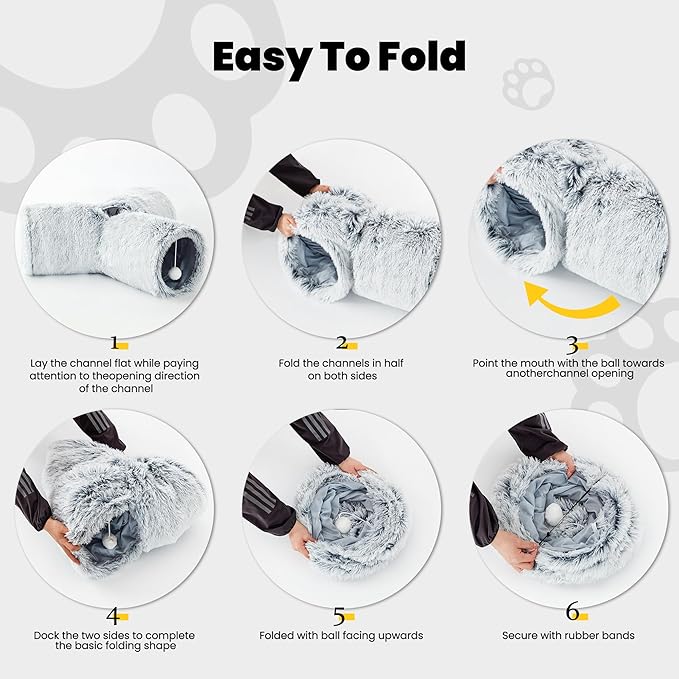 Tempcore Plush Cat Tunnel for Indoor Cats，Collapsible 3-Way Pet Tunnel Toy with Peek Holes for Cats, Kittens, Rabbits, Light Grey