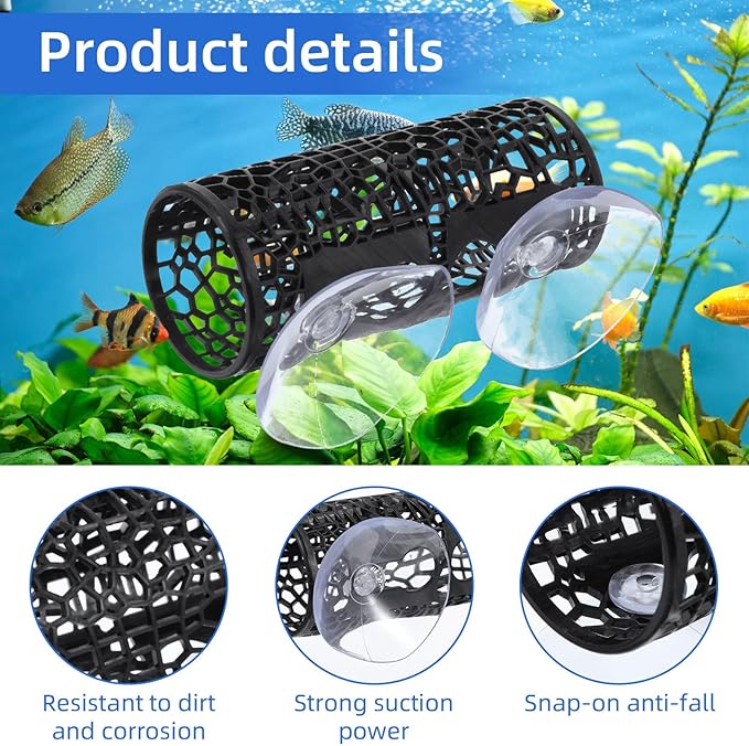 Betta Fish Toys, Black Betta Fish Tunnel Hammock, Safe Aquarium Decor for Smallfish Shrimp, Bettas Tank Accessories with Suction Cups Perfect for Hideout and Play Area