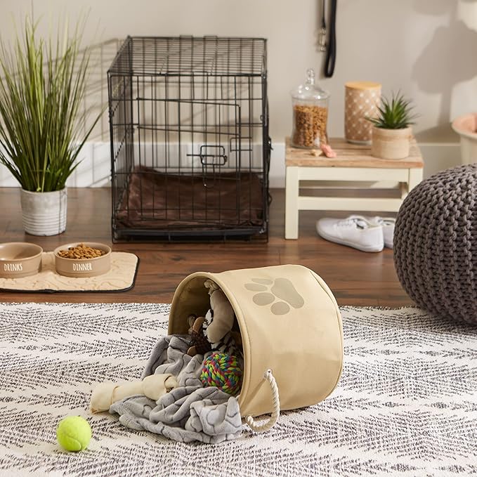 Bone Dry Pet Storage Collection Collapsible Bin, Small Round, Taupe