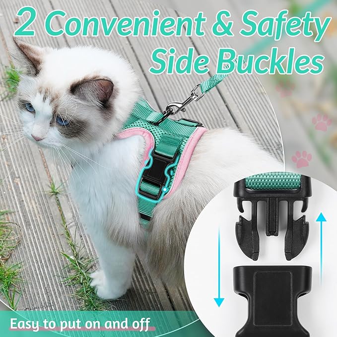 rabbitgoo Cat Harness and Leash for Walking, Escape Proof Soft Adjustable Vest Harnesses for Cats, Easy Control Breathable Reflective Strips Jacket, Green&Pink, XXS