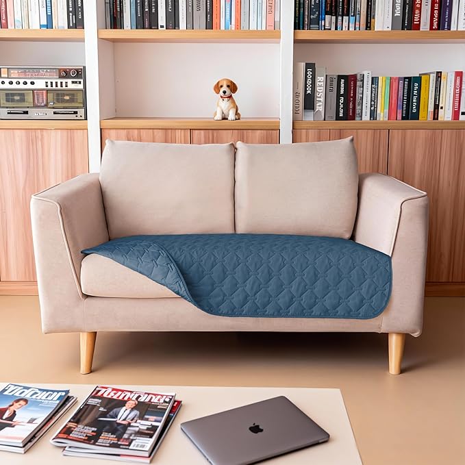 gogobunny 3X Stronger Waterproof Pet Blanket, Scratch Proof Furniture Protector for Dogs Cats, Reversible Cover 32x53 Inch, Dark Blue