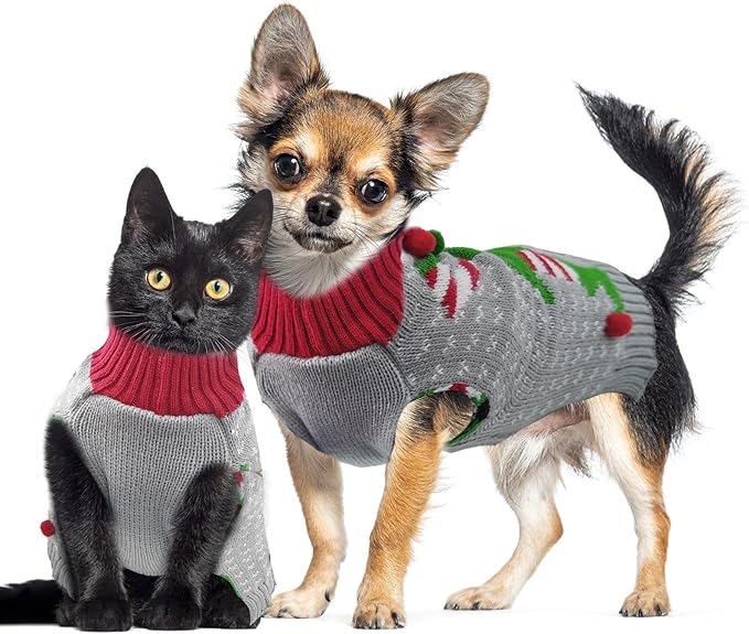Dog Cat Ugly Christmas Sweater Boy Girl Xmas Pet Clothes Holiday Puppy Costume New Year Gifts for Small Medium Large Dogs Outfits (M, Grey Elf)