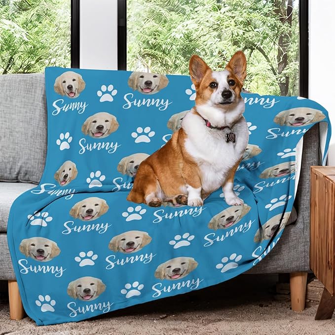 Personalized Dog Blanket, Customized Pet Blankets with Name Picture, Throw Blanket for Small Medium Large Dog Puppy Cat