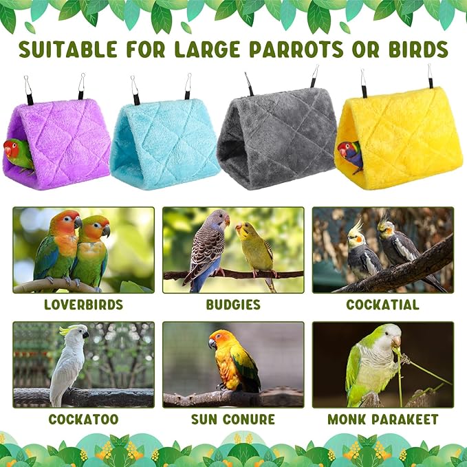 4 Pcs Winter Warm Bird Nest for Cage Plush Birds Hanging Snuggle Cave 6.7" and 9.5" House Shed Hut Parakeet Sleeping Bed Hammock Fluffy Birds Hideaway Tent for Small Parrot(Cute,Diamond)