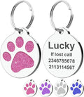 Dog Tags Personalized for Pets Dog Name Tags Personalized Dog Tag Engraved with Any Name & Text Custom Dog ID Tags Glitter Bone ID Tag for Puppy Cat (Pink-Round, L)
