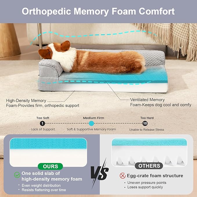 Orthopedic Dog Bed Medium Size Dog, Memory Foam Dogs Bed for Medium Dogs, Washable Removable Cover, Nonskid Bottom, Waterproof, for Indoor, Outdoor, Crate ＆ Car Use, 35x23x6 Inches, Light Grey