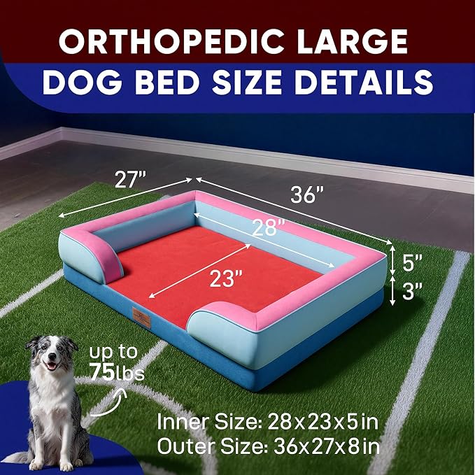 Comfort Expression Orthopedic Dog Bed for Large Dogs 36x27 Inch, Waterproof Egg Crate Foam Large Pet Bed with Removable Bolsters, Dog Couch with Washable Cover & Non-Slip Bottom, Atlanta