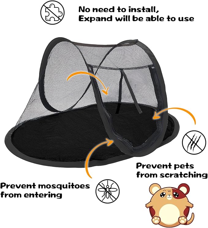 Rest-Eazzzy Small Animal Tent, Portable Cat Tent, Cat Enclosures for Outside and Indoor with Carry Bag, Pet Playpen for Hamster, Guinea Pig, Rabbits (XS-Black